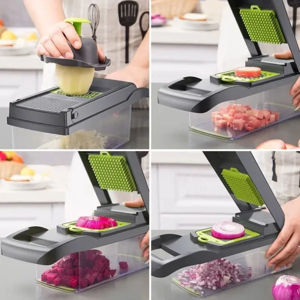 Cocina14/16 in 1 Multifunctional Vegetable Chopper Slicer Shredder with Basket Fruit Slicer Potato Shredder Carrot Grind Gadgets - Image 2