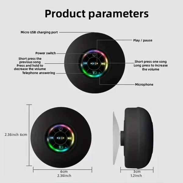 XIAOMI Portable Bluetooth Wireless Mini Speaker Waterproof Bluetooth Speaker LED Light with Suctio Bathroom Loudspeaker Box Home - Image 2